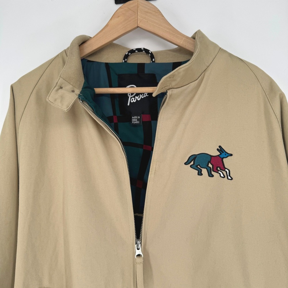 Rare Parra Harrington Anxious Dog Jacket Mens XL Tan Water Resistant Cotton Art